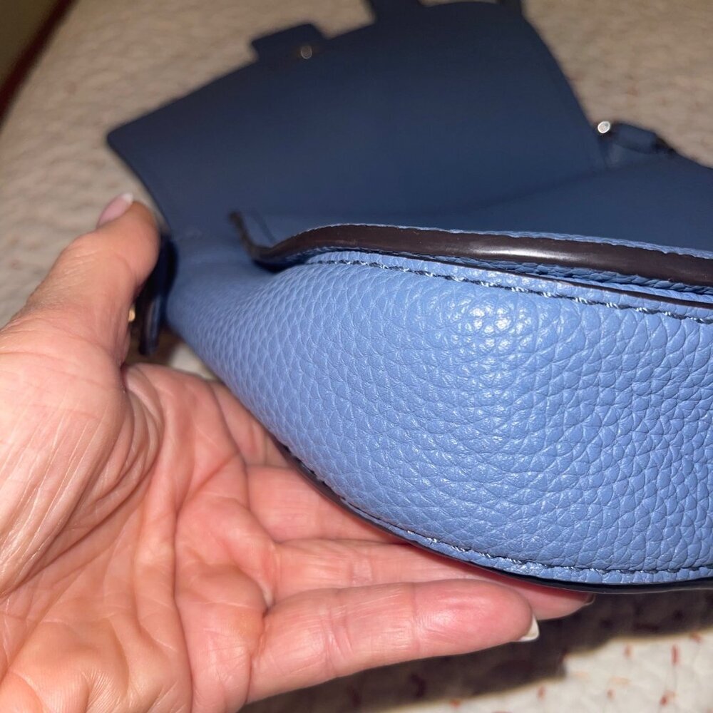 Michael Kors Womens Saddle Bag Maxine Large Blue Pebbled Leather Casual - Picture 14 of 16